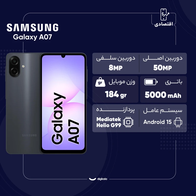 گوشی موبايل سامسونگ مدل Galaxy A07 4G ظرفیت 64 گیگابایت رم 4 گیگابایت